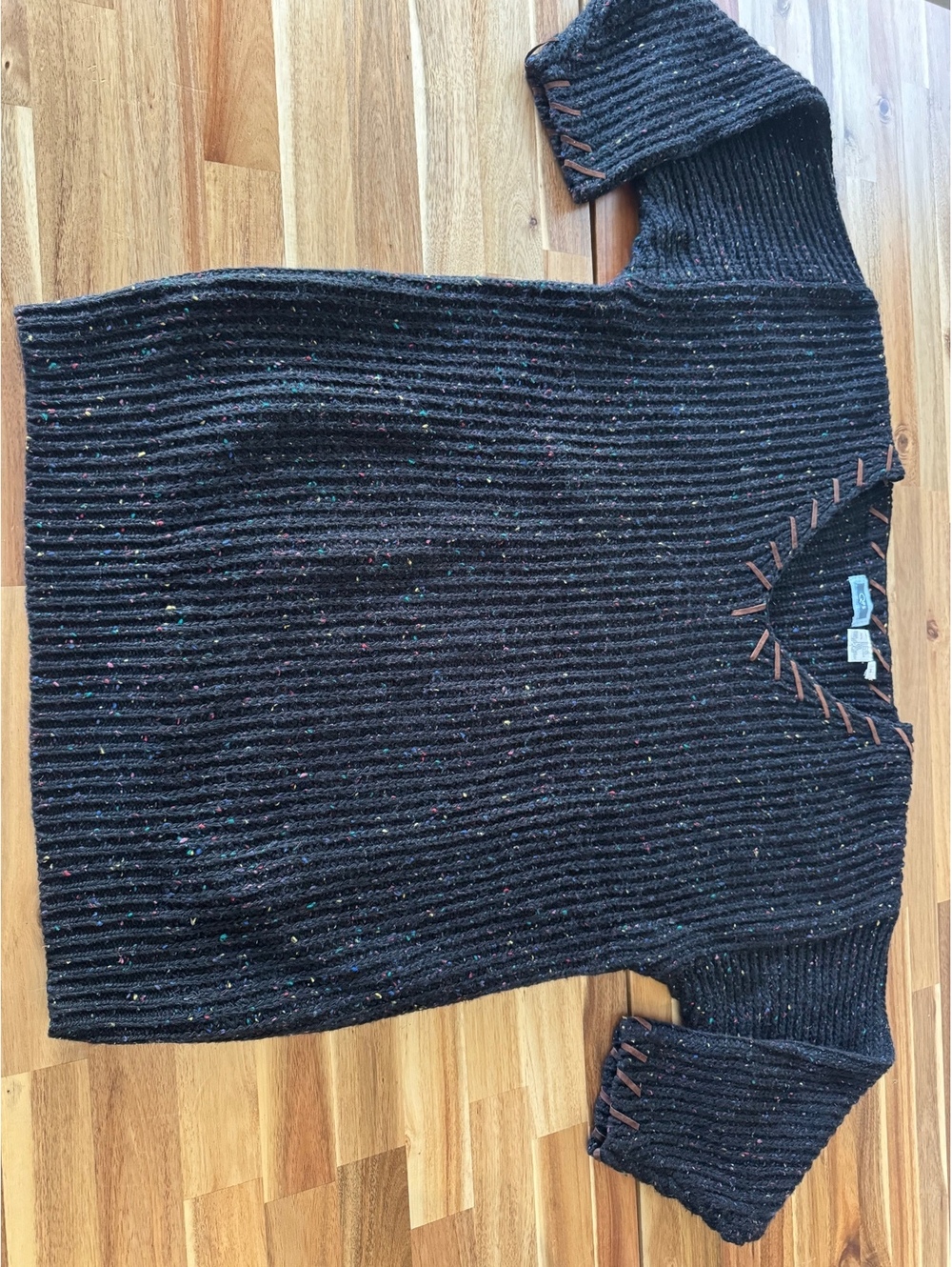 Vintage QPS Black Rainbow Fleck Sweater Women’s M Wool Blend Ribbed Fall Holiday